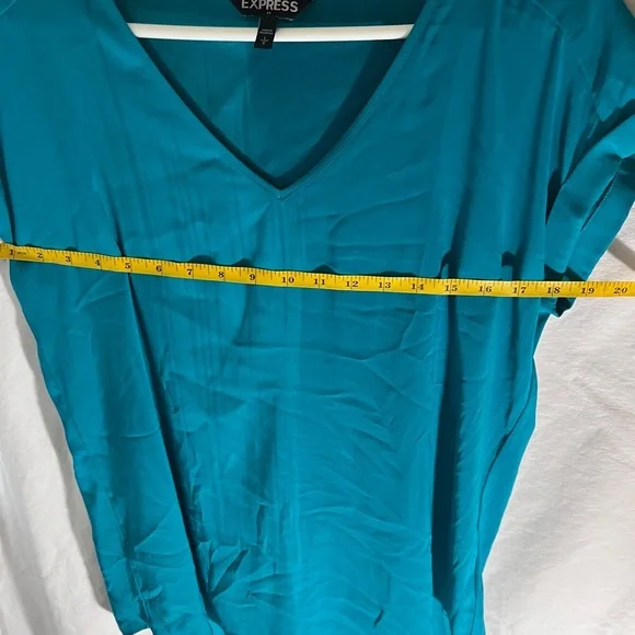 Express Women's Turquoise V-Neck Blouse - Picture 6 of 6